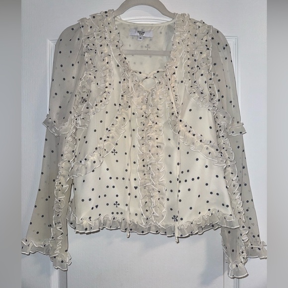 NWOT Koché Paris White Polka Dot Ruffle Small Blouse - Picture 5 of 11